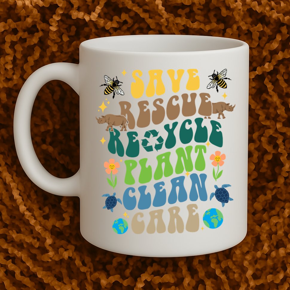 Save Rescue Recycle Plant Clean Care Earth Day Mug