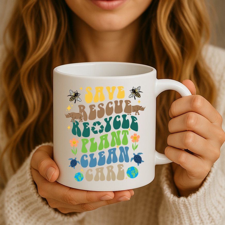Save Rescue Recycle Plant Clean Care Earth Day Mug