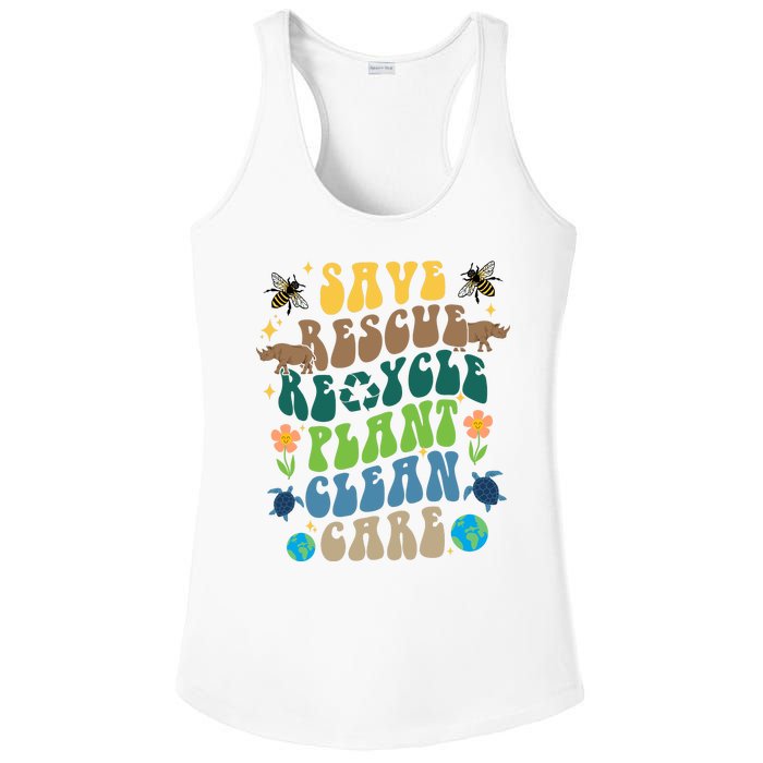 Save Rescue Recycle Plant Clean Care Earth Day Ladies PosiCharge Competitor Racerback Tank