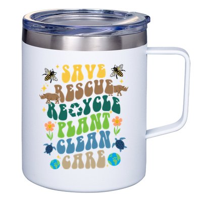 Save Rescue Recycle Plant Clean Care Earth Day 12oz Stainless Steel Coffee Mug