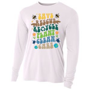 Save Rescue Recycle Plant Clean Care Earth Day Cooling Performance Long Sleeve Crew