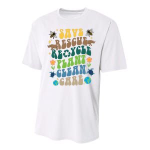 Save Rescue Recycle Plant Clean Care Earth Day Performance Sprint T-Shirt