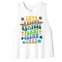 Save Rescue Recycle Plant Clean Care Earth Day Women's Racerback Cropped Tank