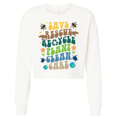 Save Rescue Recycle Plant Clean Care Earth Day Cropped Pullover Crew
