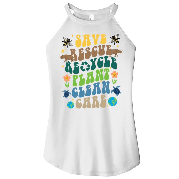 Save Rescue Recycle Plant Clean Care Earth Day Women's Perfect Tri Rocker Tank