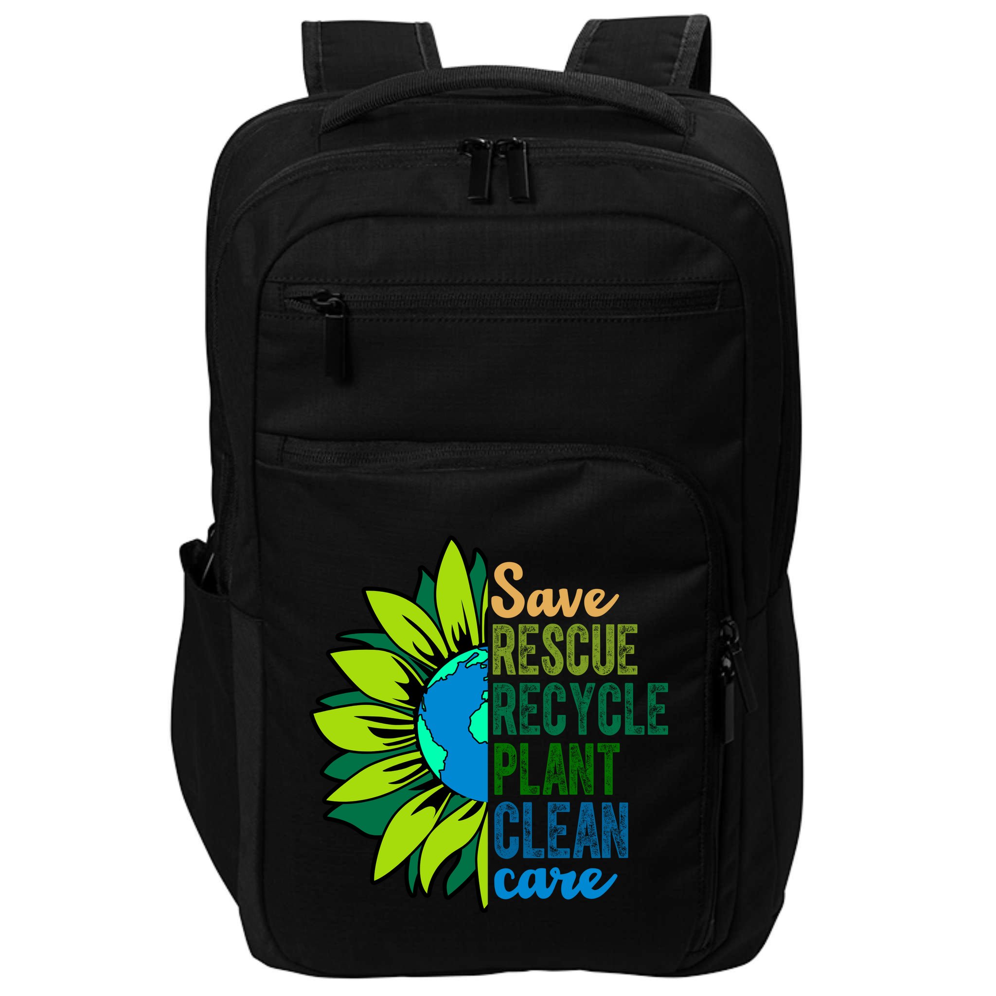 Save Rescue Recycle Plant Clean Care Earth Day Impact Tech Backpack