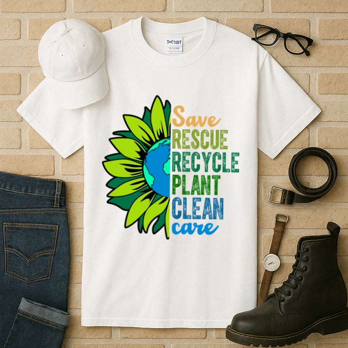 Save Rescue Recycle Plant Clean Care Earth Day Tall T-Shirt