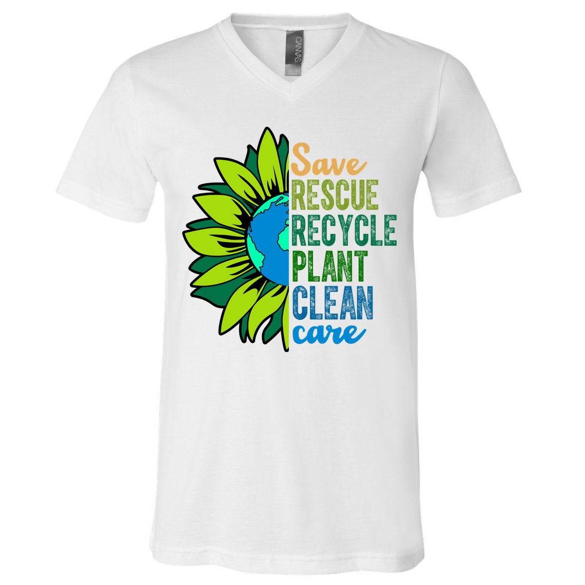 Save Rescue Recycle Plant Clean Care Earth Day V-Neck T-Shirt