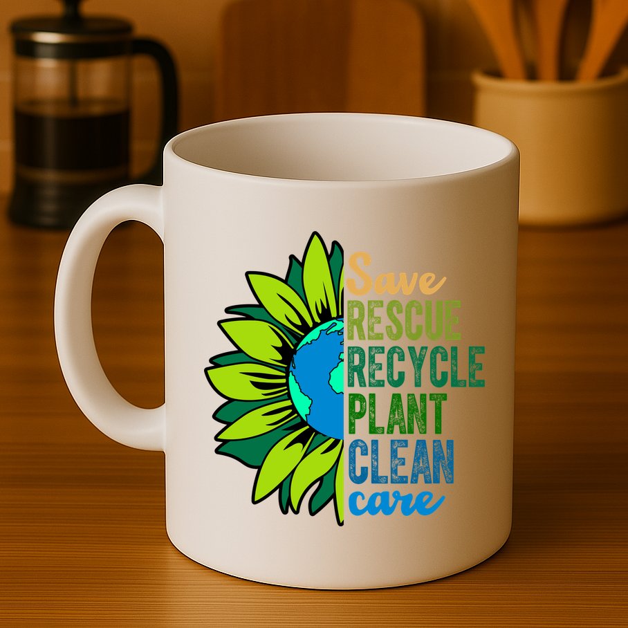 Save Rescue Recycle Plant Clean Care Earth Day Mug