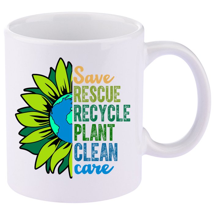 Save Rescue Recycle Plant Clean Care Earth Day 11oz C Handle Ceramic Mug