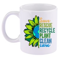 Save Rescue Recycle Plant Clean Care Earth Day 11oz C Handle Ceramic Mug