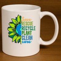 Save Rescue Recycle Plant Clean Care Earth Day 11oz C Handle Ceramic Mug