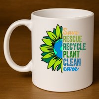 Save Rescue Recycle Plant Clean Care Earth Day 11oz C Handle Ceramic Mug