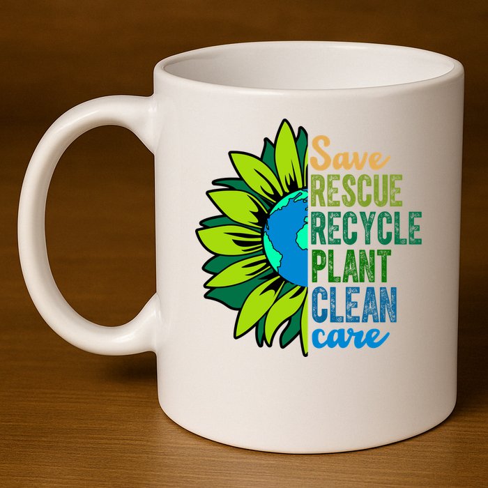 Save Rescue Recycle Plant Clean Care Earth Day 11oz C Handle Ceramic Mug