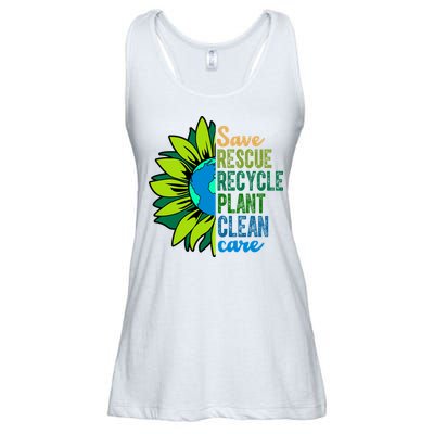 Save Rescue Recycle Plant Clean Care Earth Day Ladies Essential Flowy Tank