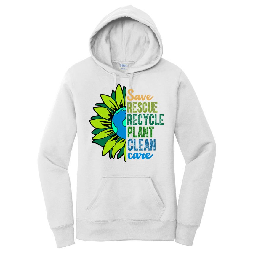 Save Rescue Recycle Plant Clean Care Earth Day Women's Pullover Hoodie