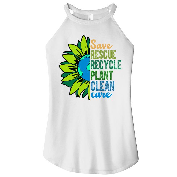 Save Rescue Recycle Plant Clean Care Earth Day Women's Perfect Tri Rocker Tank