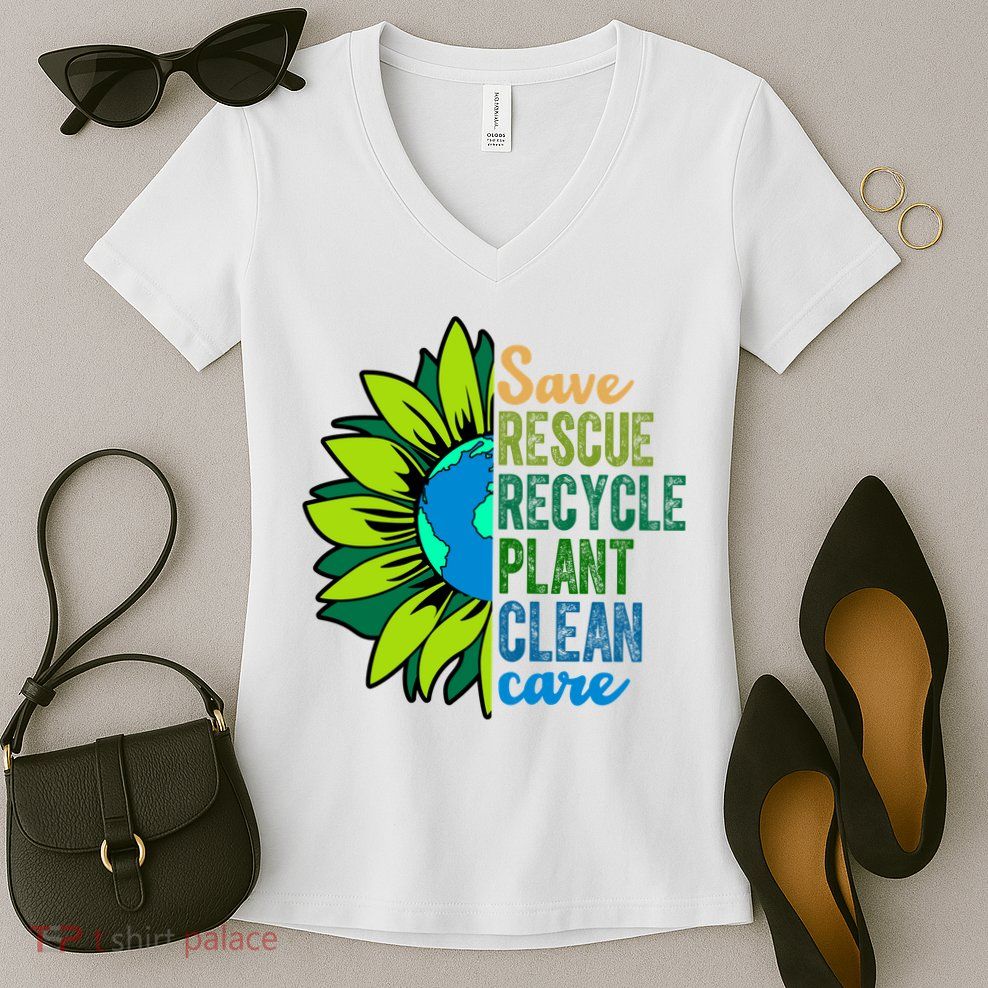 Save Rescue Recycle Plant Clean Care Earth Day Women's V-Neck T-Shirt