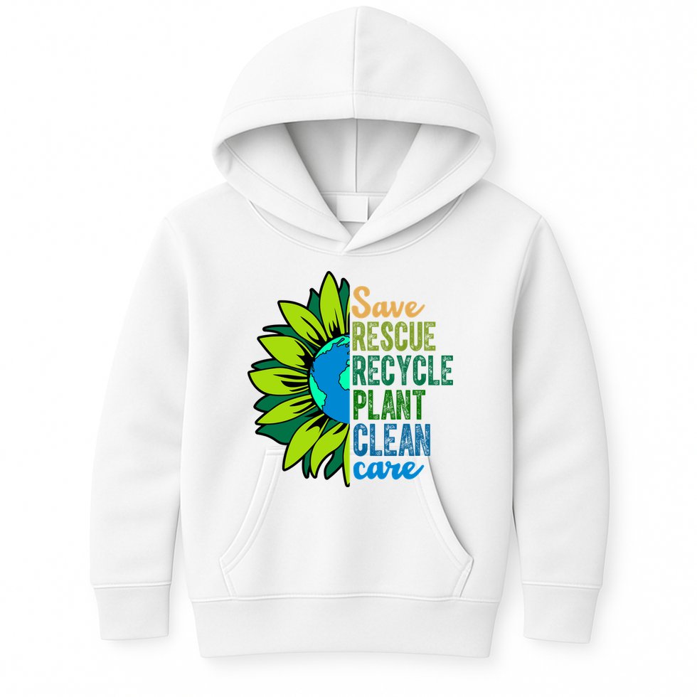 Save Rescue Recycle Plant Clean Care Earth Day Kids Hoodie