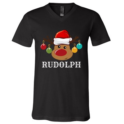 Santa Reindeer Rudolph Xmas Group Costume V-Neck T-Shirt