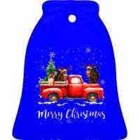 Squirrel Riding Red Truck Christmas Decorations Pajama Ceramic Bell Ornament