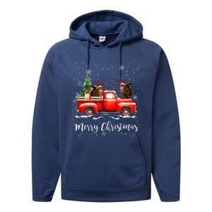 Squirrel Riding Red Truck Christmas Decorations Pajama Performance Fleece Hoodie