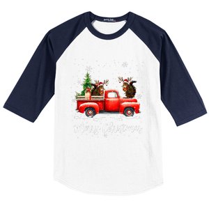 Squirrel Riding Red Truck Christmas Decorations Pajama Baseball Sleeve Shirt