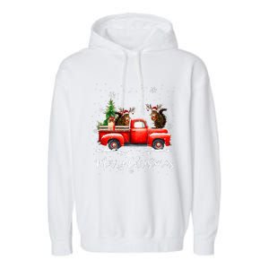 Squirrel Riding Red Truck Christmas Decorations Pajama Garment-Dyed Fleece Hoodie