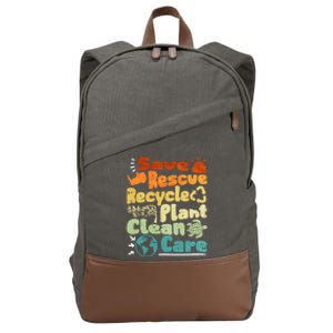 Save Rescue Recycle Plan Clean Care Climate Change Gift Cotton Canvas Backpack