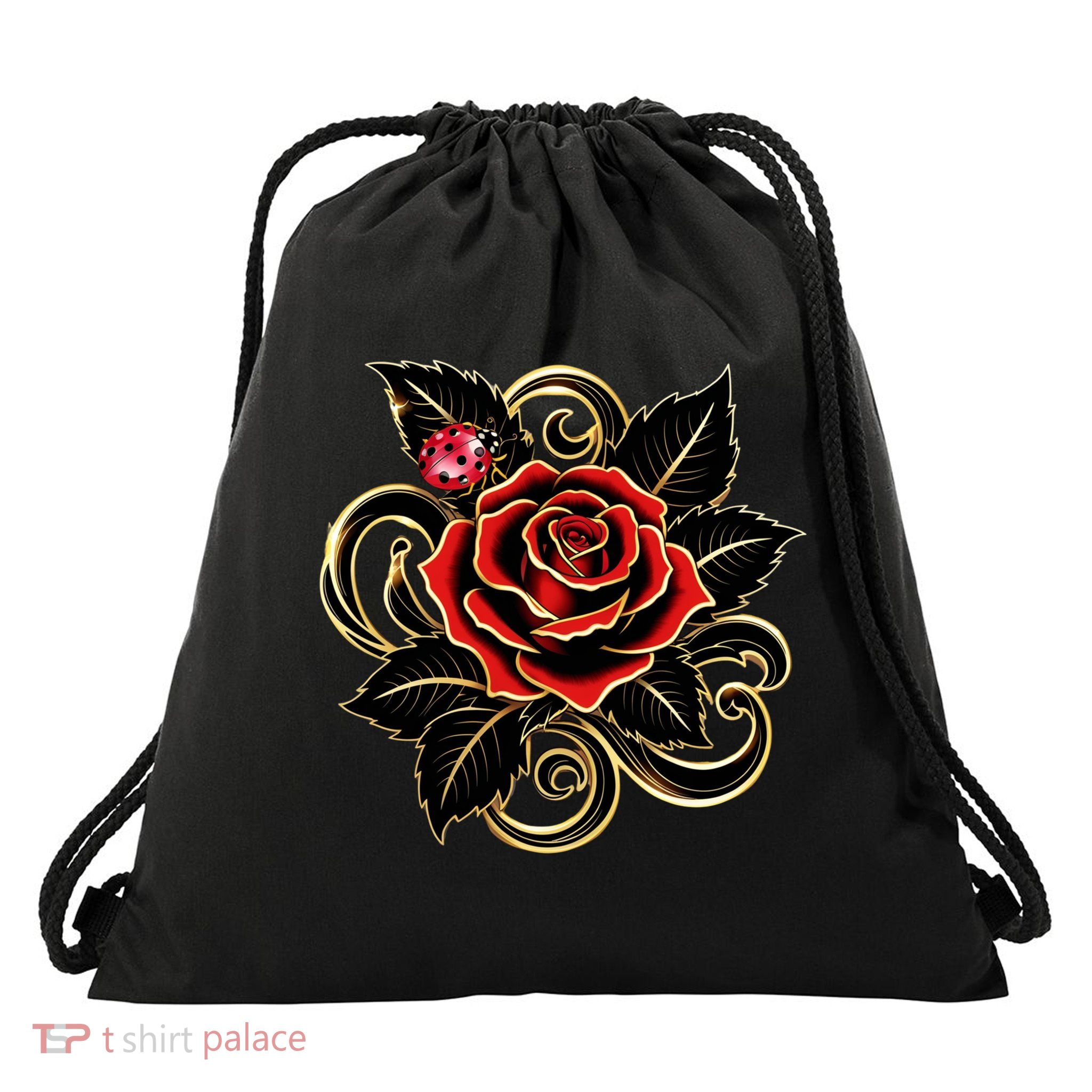Single Red Roses Flower Of Cute Deep Red Rose Black Funny Gift Drawstring Bag