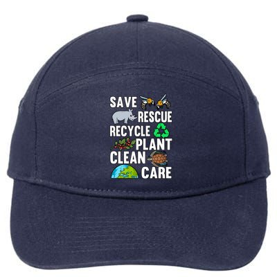 Save Rescue Recycle Plant Clean Care Earth Day Anniversary Gift 7-Panel Snapback Hat