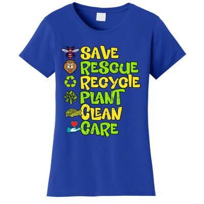 Save Rescue Recycle Plant Clean Care Earth Day Funny Gift Women's T-Shirt