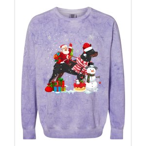 Santa Riding Rottweiler Christmas Pajama Family Snow Great Gift Colorblast Crewneck Sweatshirt