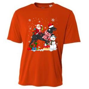 Santa Riding Rottweiler Christmas Pajama Family Snow Great Gift Cooling Performance Crew T-Shirt