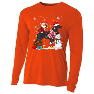 Santa Riding Rottweiler Christmas Pajama Family Snow Great Gift Cooling Performance Long Sleeve Crew