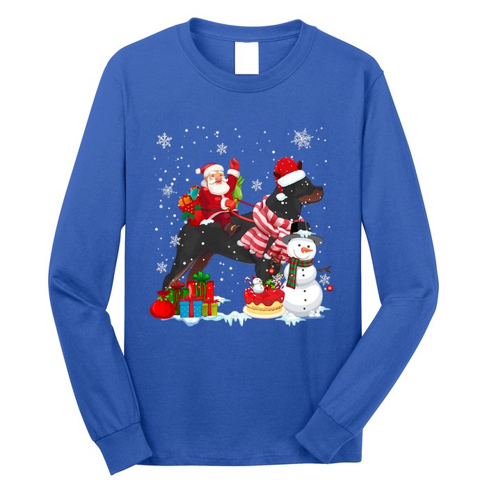 Santa Riding Rottweiler Christmas Pajama Family Snow Great Gift Long Sleeve Shirt