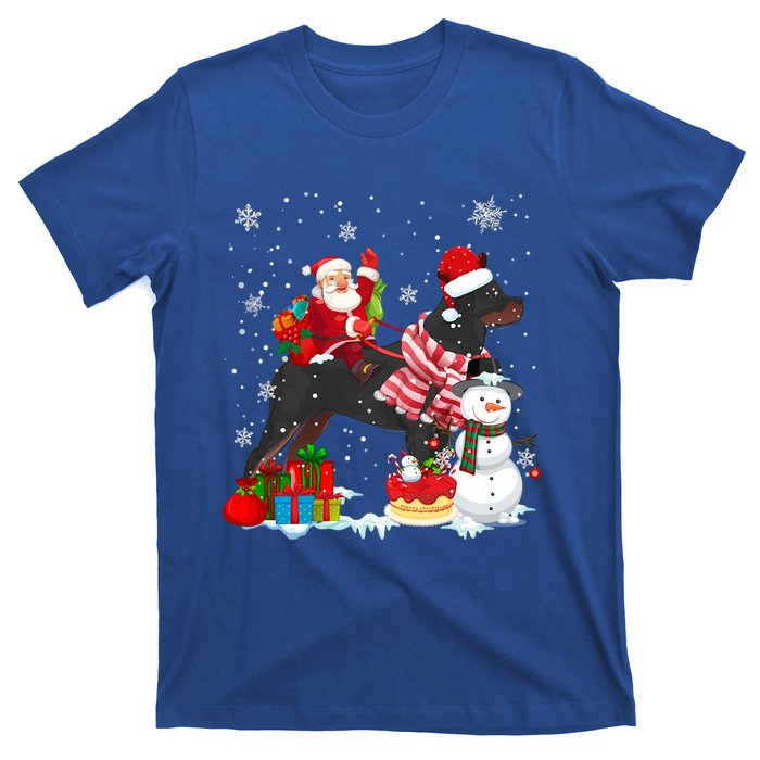 Santa Riding Rottweiler Christmas Pajama Family Snow Great Gift T-Shirt