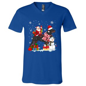 Santa Riding Rottweiler Christmas Pajama Family Snow Great Gift V-Neck T-Shirt