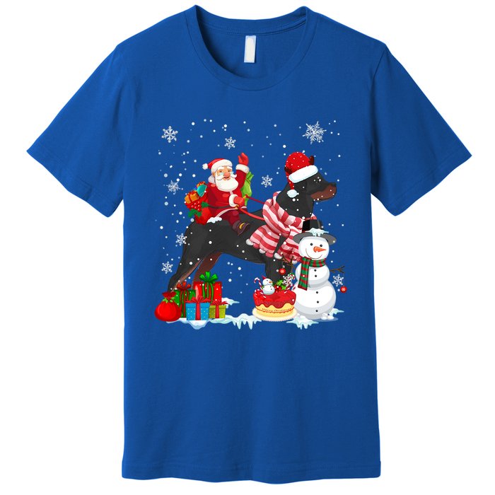 Santa Riding Rottweiler Christmas Pajama Family Snow Great Gift Premium T-Shirt