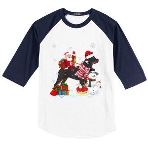 Santa Riding Rottweiler Christmas Pajama Family Snow Great Gift Baseball Sleeve Shirt