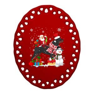 Santa Riding Rottweiler Christmas Pajama Family Snow Great Gift Ceramic Oval Ornament