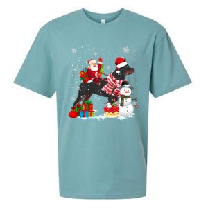 Santa Riding Rottweiler Christmas Pajama Family Snow Great Gift Sueded Cloud Jersey T-Shirt