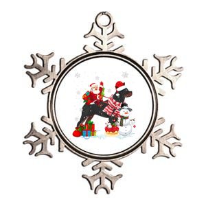 Santa Riding Rottweiler Christmas Pajama Family Snow Great Gift Metallic Star Ornament