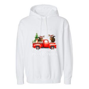 Squirrel Riding Red Truck Christmas Decorations Pajama Garment-Dyed Fleece Hoodie