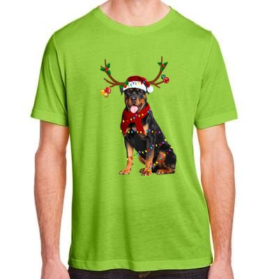 Santa Rottweiler Reindeer Light Christmas Funny Gift Adult ChromaSoft Performance T-Shirt