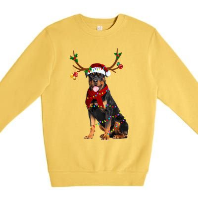 Santa Rottweiler Reindeer Light Christmas Funny Gift Premium Crewneck Sweatshirt