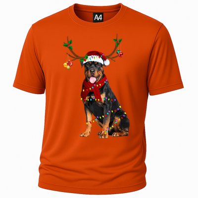 Santa Rottweiler Reindeer Light Christmas Funny Gift Cooling Performance Crew T-Shirt