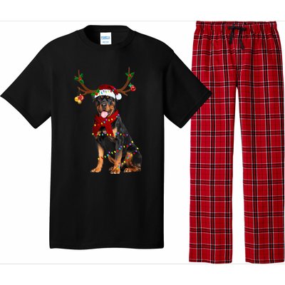 Santa Rottweiler Reindeer Light Christmas Funny Gift Pajama Set