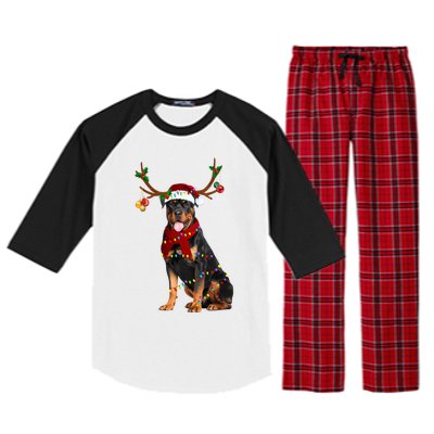 Santa Rottweiler Reindeer Light Christmas Funny Gift Raglan Sleeve Pajama Set