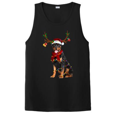 Santa Rottweiler Reindeer Light Christmas Funny Gift PosiCharge Competitor Tank